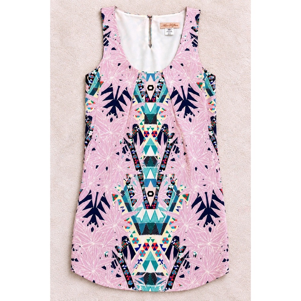 Mara Hoffman Womens XS Mini Dress Multicolor Geometric Print Sleeveless Lined